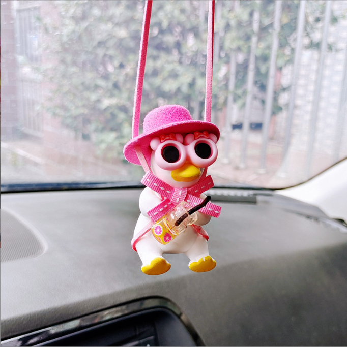 Handgun Cowboy Duck Car Rearview Mirror Pendant Decoration Super Cool Left Wheel Handgun Duck Anime Car Decoration Pendant Swing
