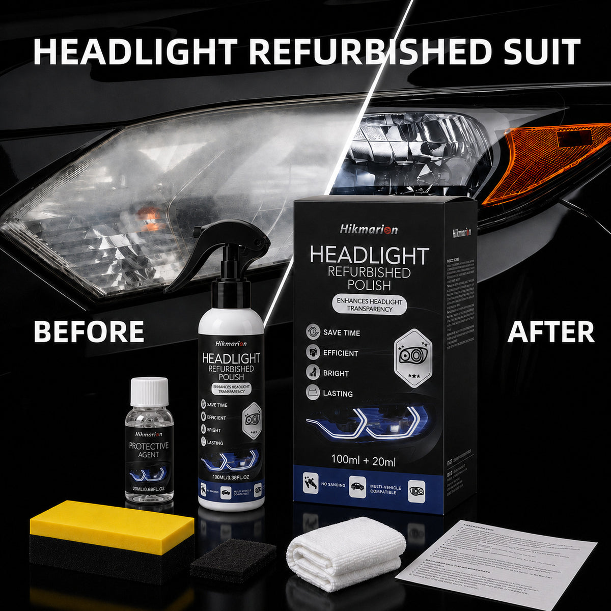 Car Headlight Refurbishment Cleaning Brightening Kit