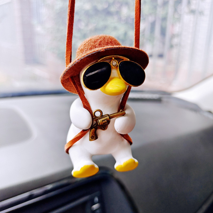 Handgun Cowboy Duck Car Rearview Mirror Pendant Decoration Super Cool Left Wheel Handgun Duck Anime Car Decoration Pendant Swing