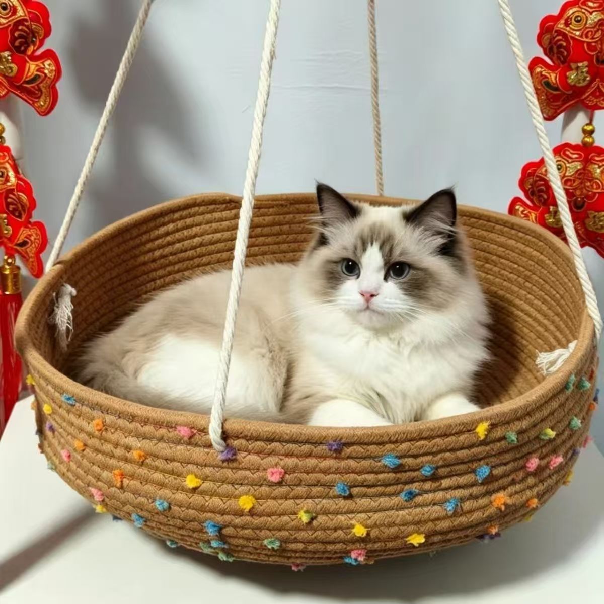 Pure hand woven cat balcony hammock nest hanging swing