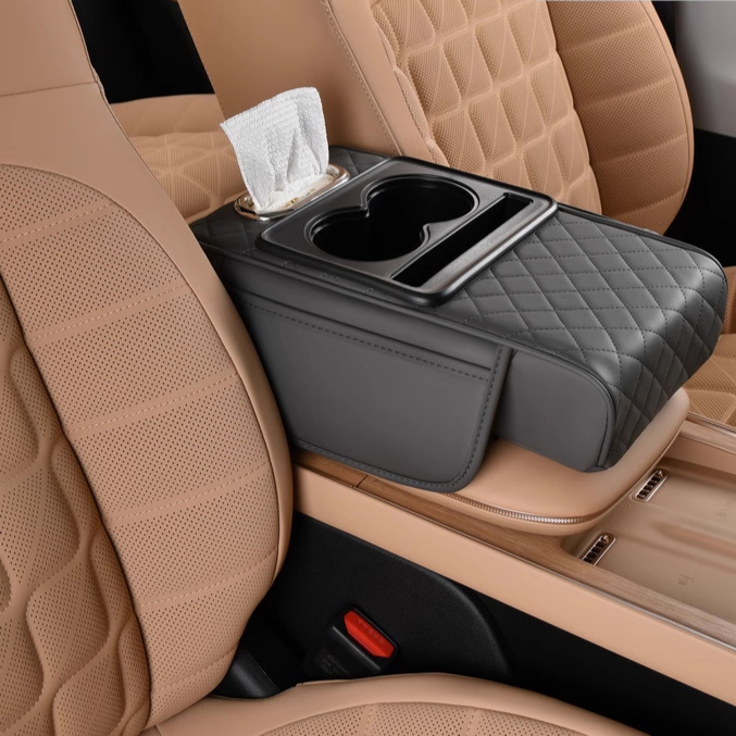 Multifunctional Car Armrest Organizer with Cup Holders