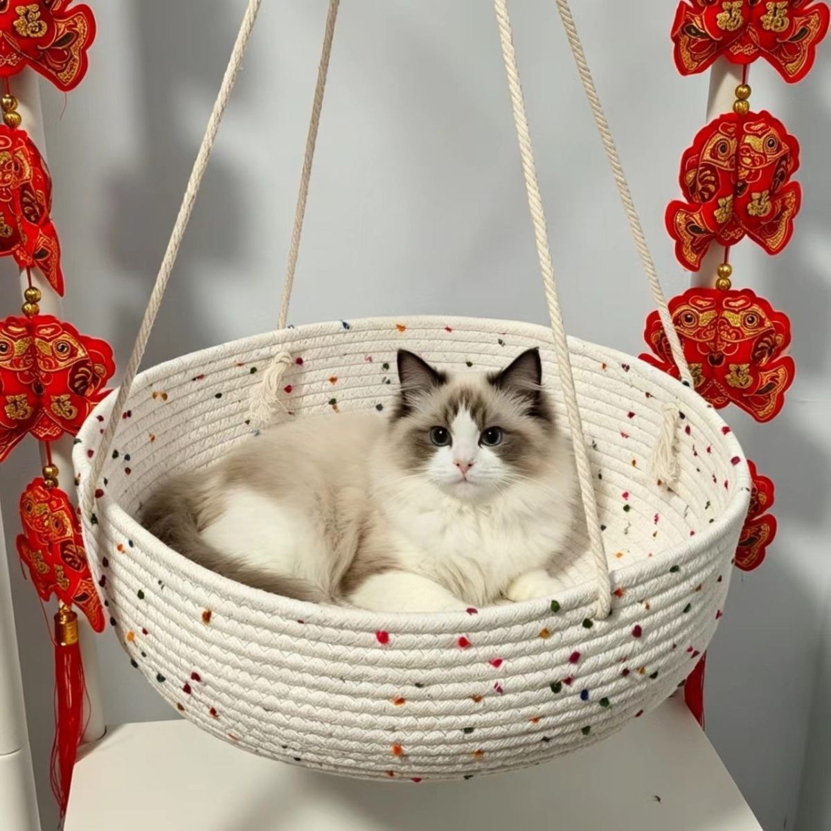 Pure hand woven cat balcony hammock nest hanging swing