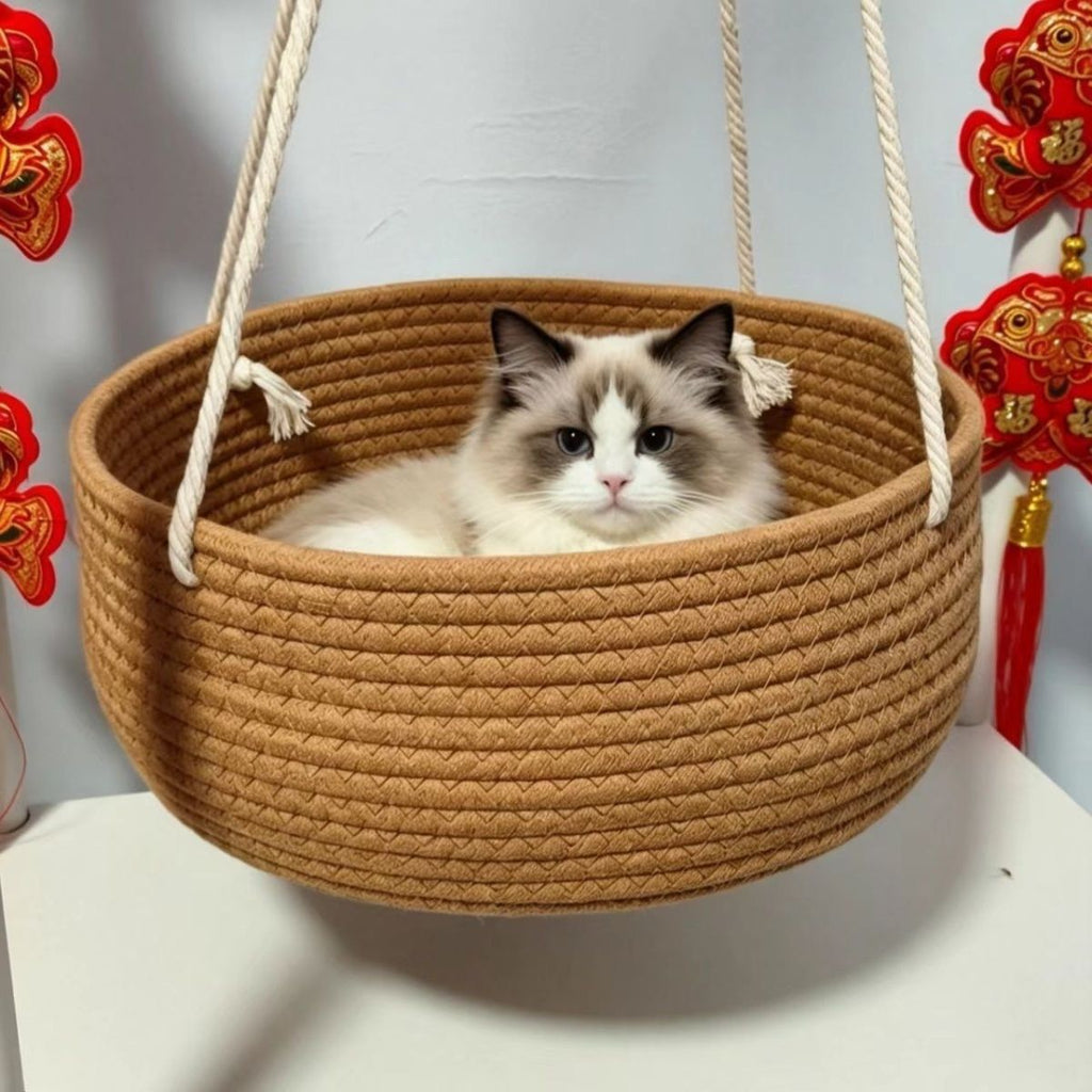 Pure hand woven cat balcony hammock nest hanging swing