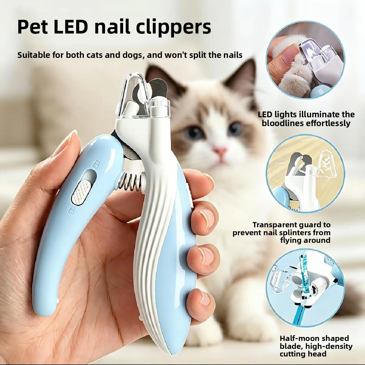 LED Pet Nail Clippers with Anti-Splash Design
