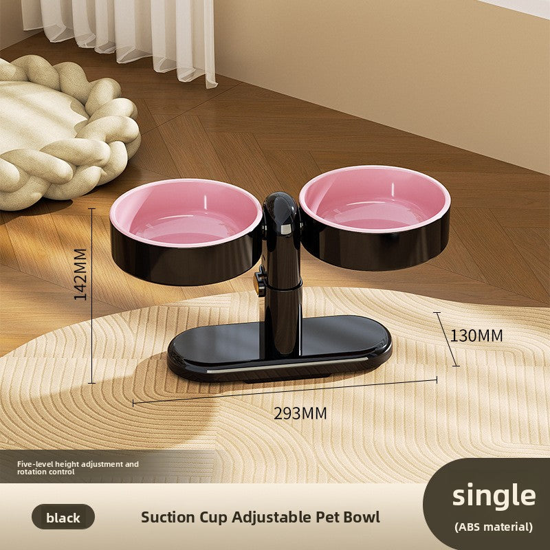 Adjustable Height Cat Food Bowl with Suction Base