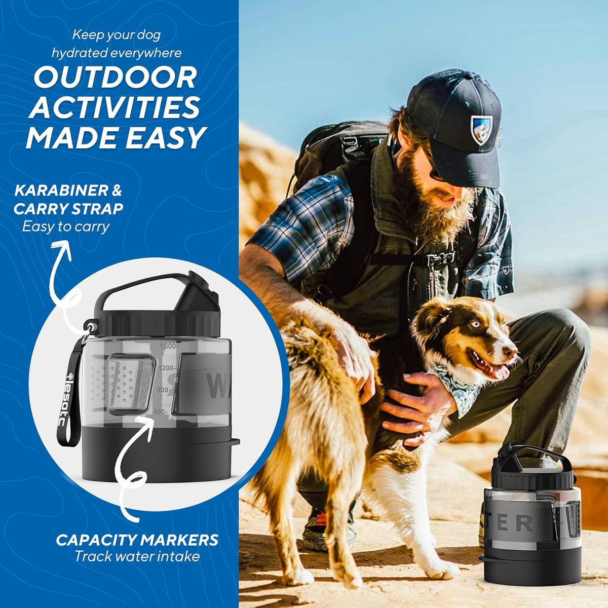 56oz Portable Large Dog Travel Water Bowl Dispenser