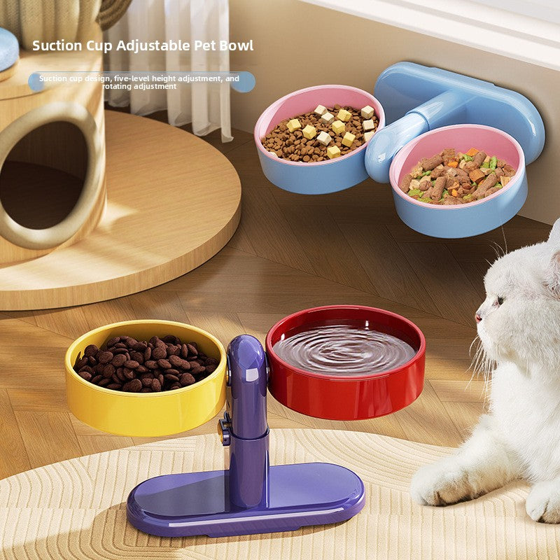 Adjustable Height Cat Food Bowl with Suction Base