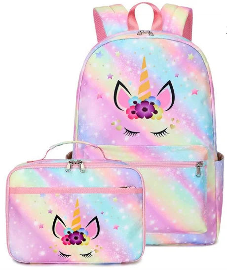 Unicorn School Bag Set for Girls With Lunch Bag School Backpacks Stylish Student Backpack Tie Dye Kids Girls Backpacks