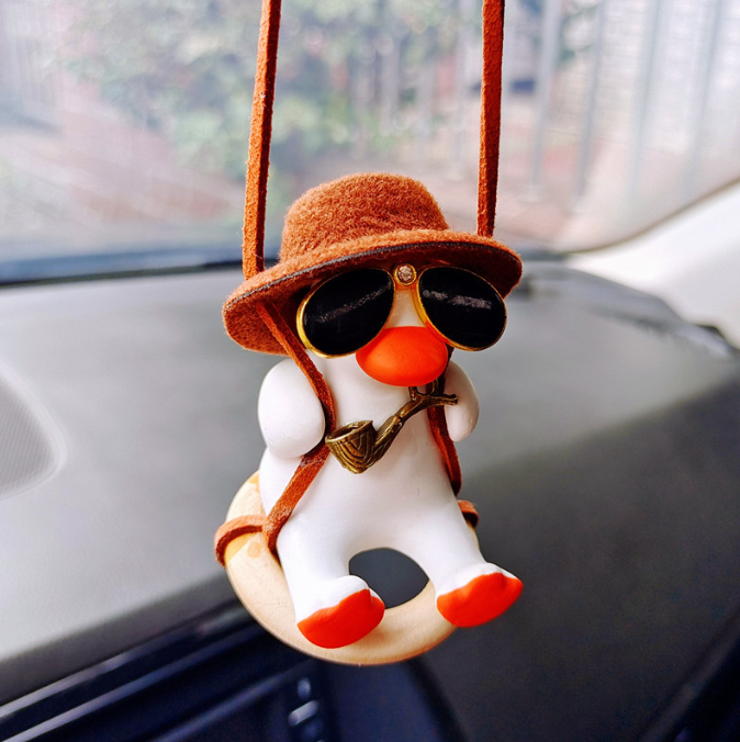 Handgun Cowboy Duck Car Rearview Mirror Pendant Decoration Super Cool Left Wheel Handgun Duck Anime Car Decoration Pendant Swing