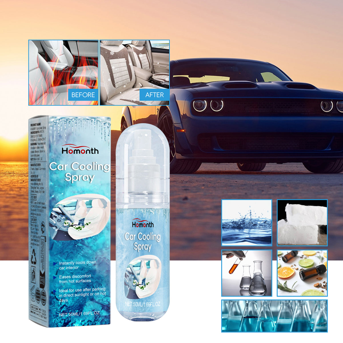 Car Cooling Spray, Summer Car Cooling Agent Cooling Inside The Cool And Comfortable Driving