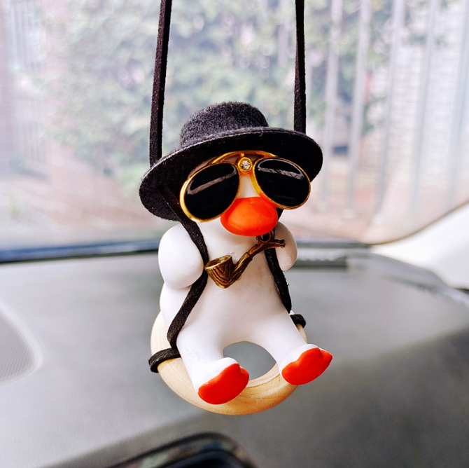 Handgun Cowboy Duck Car Rearview Mirror Pendant Decoration Super Cool Left Wheel Handgun Duck Anime Car Decoration Pendant Swing