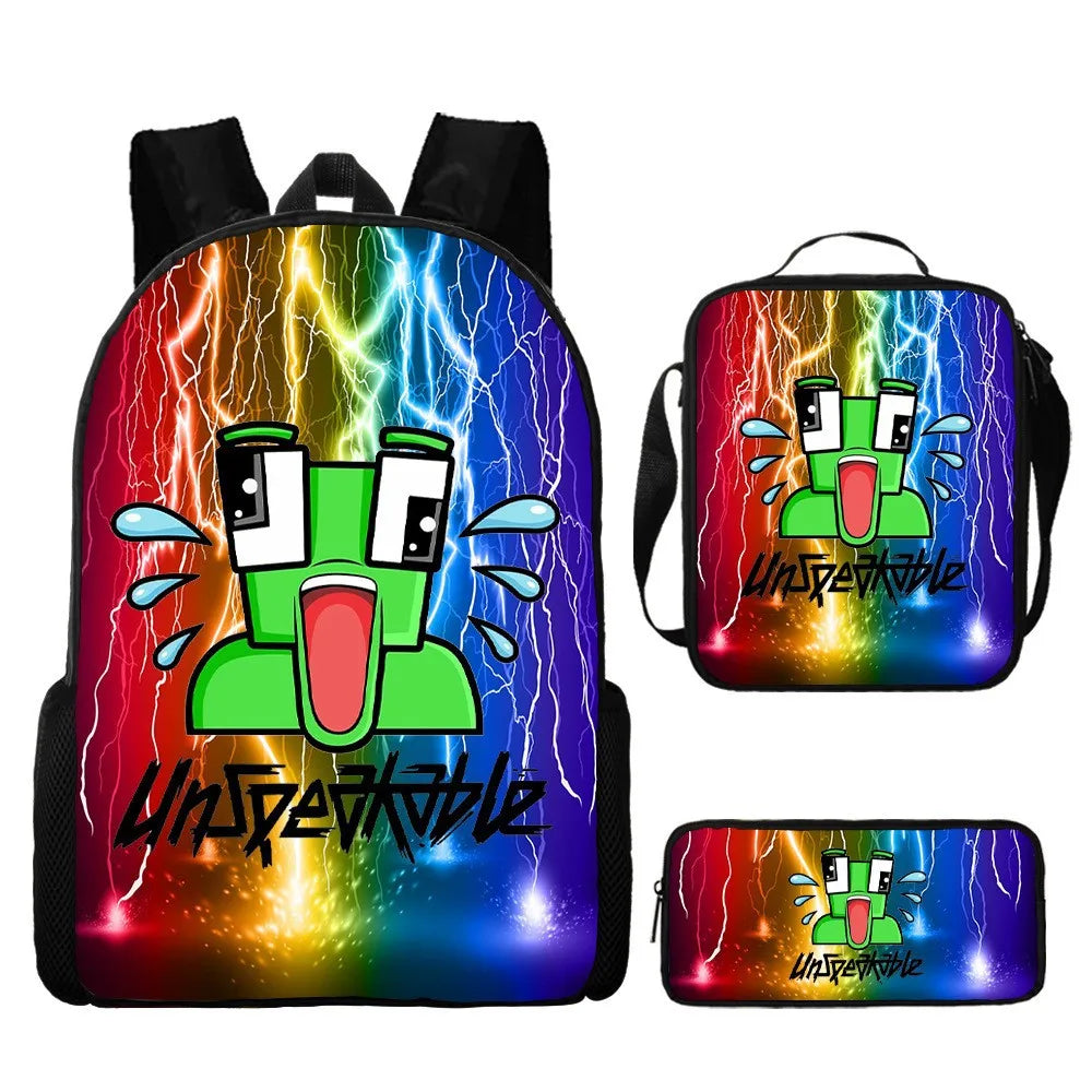 Frog-Headed Nylon School Backpack Large Capacity Breathable Ultra-Lightweight Three-Piece Set for Primary Middle School Students