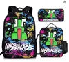 Frog-Headed Nylon School Backpack Large Capacity Breathable Ultra-Lightweight Three-Piece Set for Primary Middle School Students