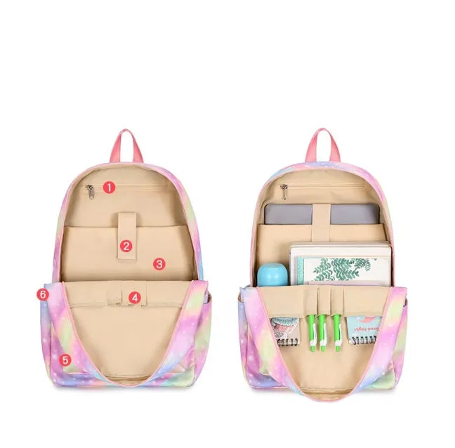Unicorn School Bag Set for Girls With Lunch Bag School Backpacks Stylish Student Backpack Tie Dye Kids Girls Backpacks