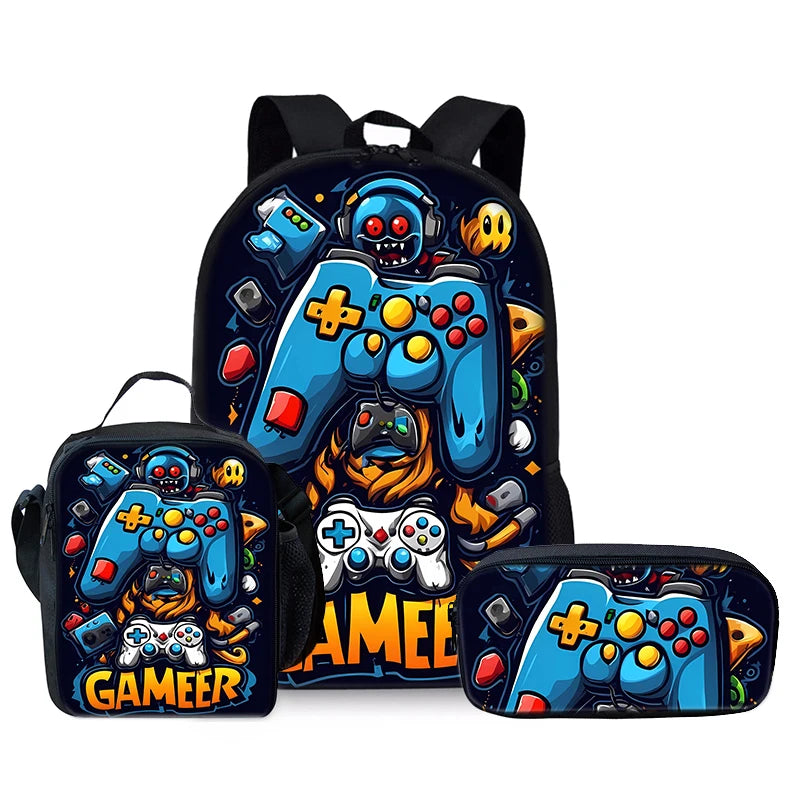 Best Gifts for Boys Girls Fashionable Three-Piece Set 3D Cartoon Waterproof School Backpack with Zipper Closure for Children
