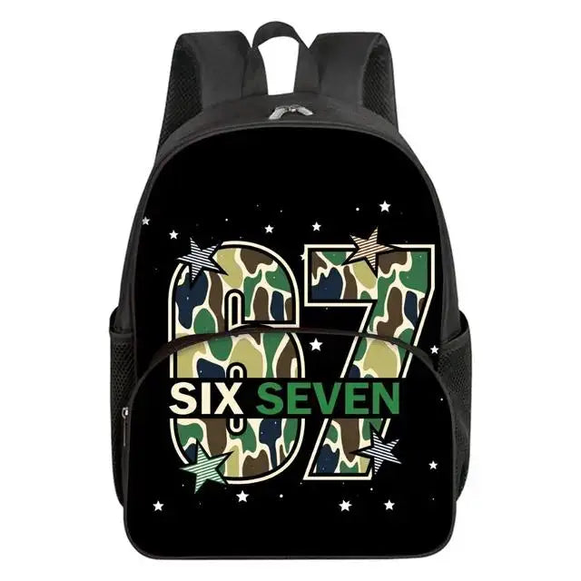 Colorful Number 67 Print Waterproof Polyester 3D Cartoon School Backpack with Front Pocket for Unisex Children