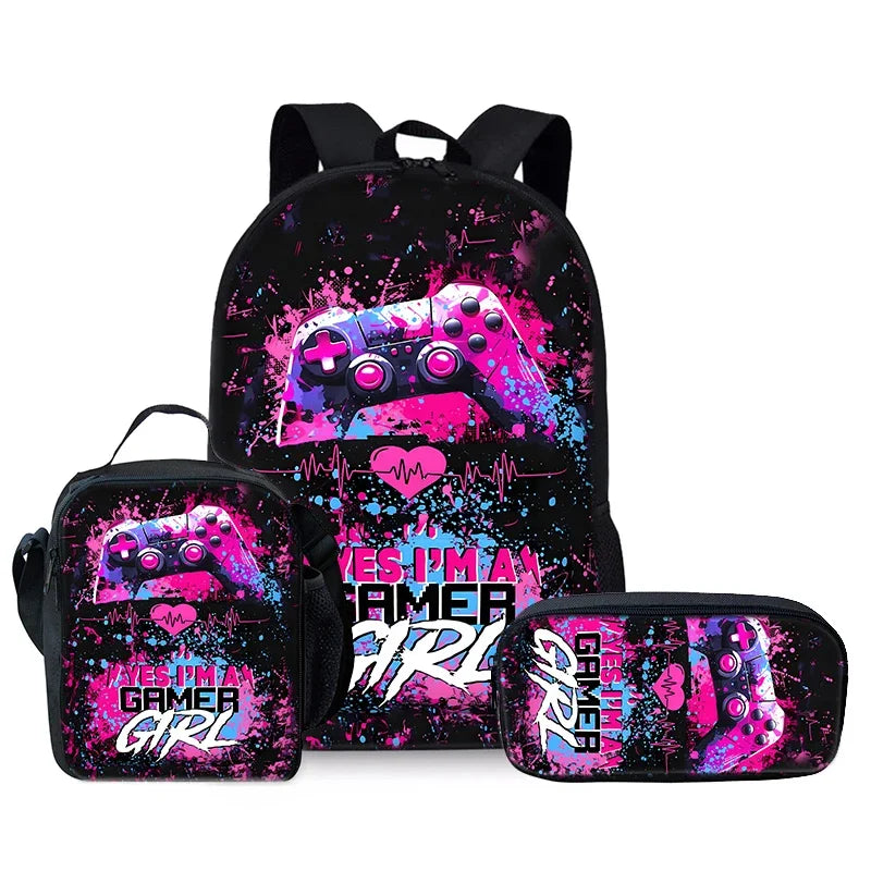 Best Gifts for Boys Girls Fashionable Three-Piece Set 3D Cartoon Waterproof School Backpack with Zipper Closure for Children