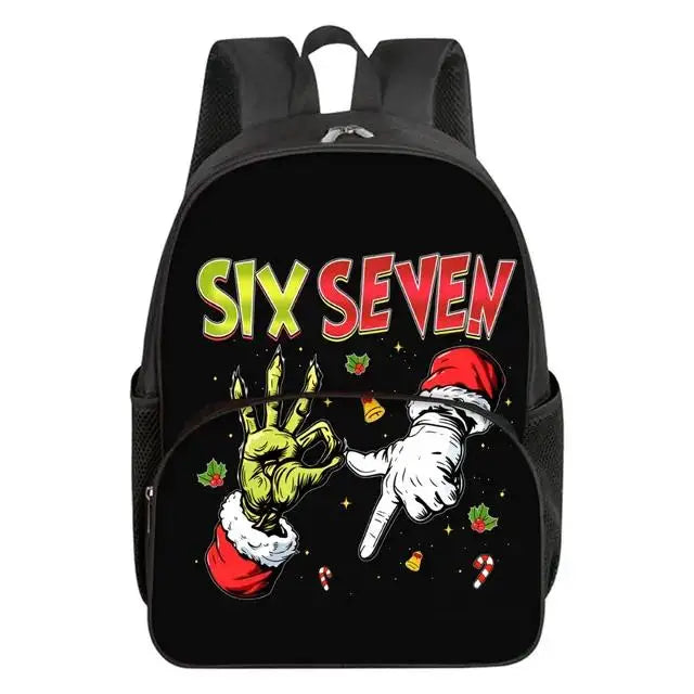 Colorful Number 67 Print Waterproof Polyester 3D Cartoon School Backpack with Front Pocket for Unisex Children