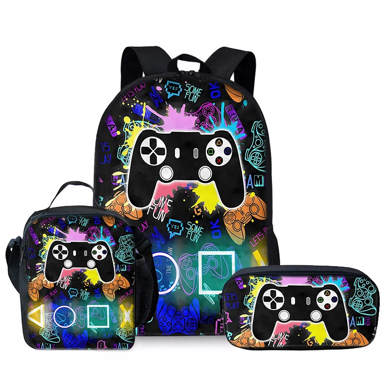 Best Gifts for Boys Girls Fashionable Three-Piece Set 3D Cartoon Waterproof School Backpack with Zipper Closure for Children