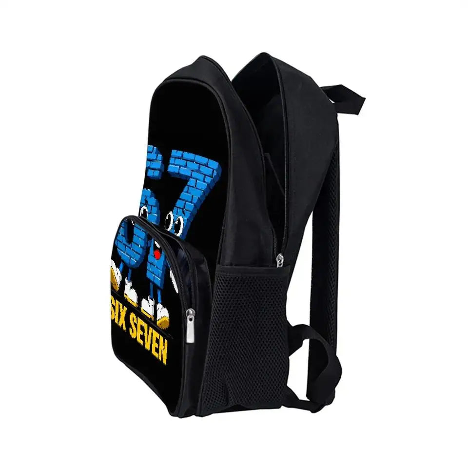 Colorful Number 67 Print Waterproof Polyester 3D Cartoon School Backpack with Front Pocket for Unisex Children
