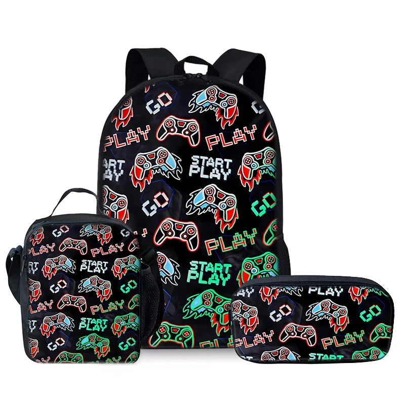 Best Gifts for Boys Girls Fashionable Three-Piece Set 3D Cartoon Waterproof School Backpack with Zipper Closure for Children