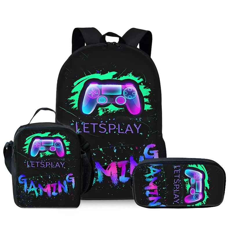 Best Gifts for Boys Girls Fashionable Three-Piece Set 3D Cartoon Waterproof School Backpack with Zipper Closure for Children