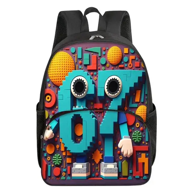 Colorful Number 67 Print Waterproof Polyester 3D Cartoon School Backpack with Front Pocket for Unisex Children