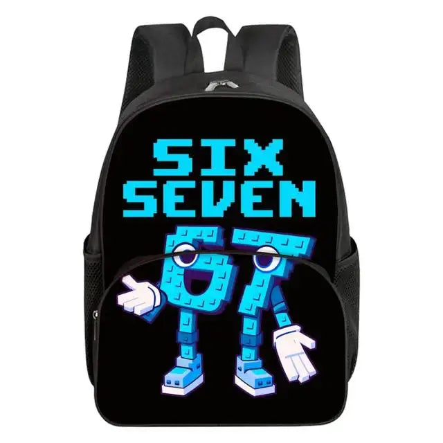 Colorful Number 67 Print Waterproof Polyester 3D Cartoon School Backpack with Front Pocket for Unisex Children