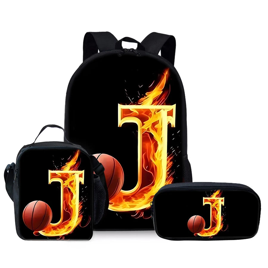 Basketball Number English Three Piece Set Backpacks for Boy and Girls Best Gifts 3D Cartoon School Backpack for Children