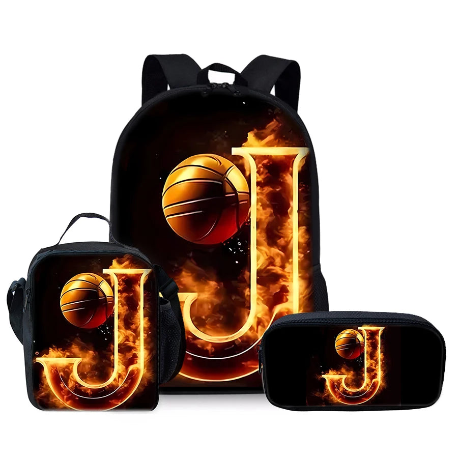 Basketball Number English Three Piece Set Backpacks for Boy and Girls Best Gifts 3D Cartoon School Backpack for Children