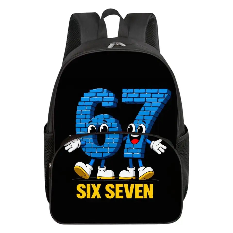 Colorful Number 67 Print Waterproof Polyester 3D Cartoon School Backpack with Front Pocket for Unisex Children