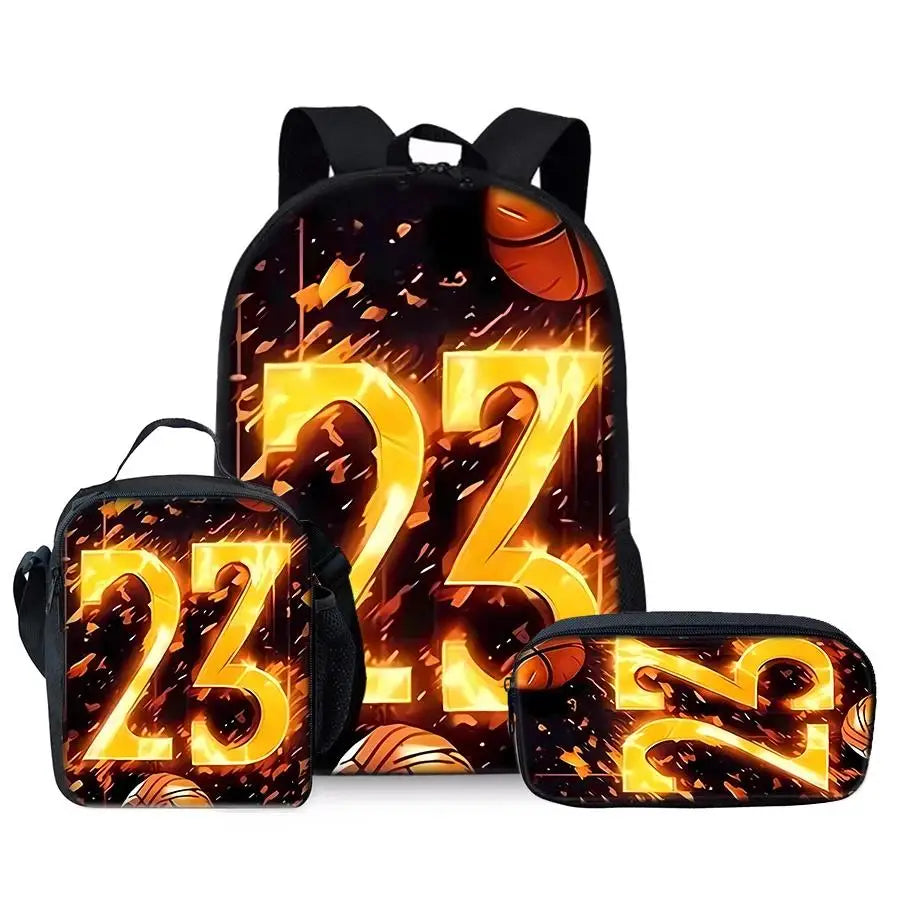 Basketball Number English Three Piece Set Backpacks for Boy and Girls Best Gifts 3D Cartoon School Backpack for Children