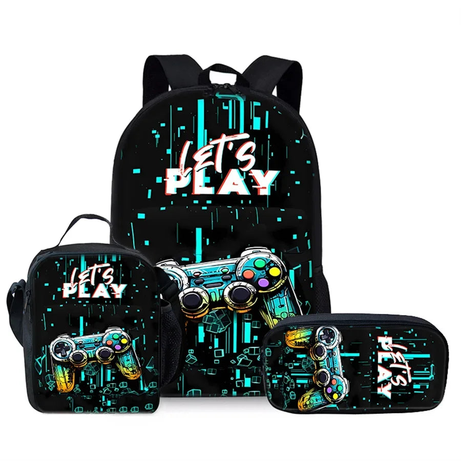 Best Gifts for Boys Girls Fashionable Three-Piece Set 3D Cartoon Waterproof School Backpack with Zipper Closure for Children
