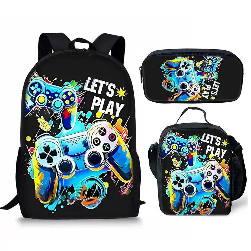 New Hot Selling Fashion Shanhaijing Children's Polyester Backpack Set Primary School Students Three-Piece Cute Lightweight