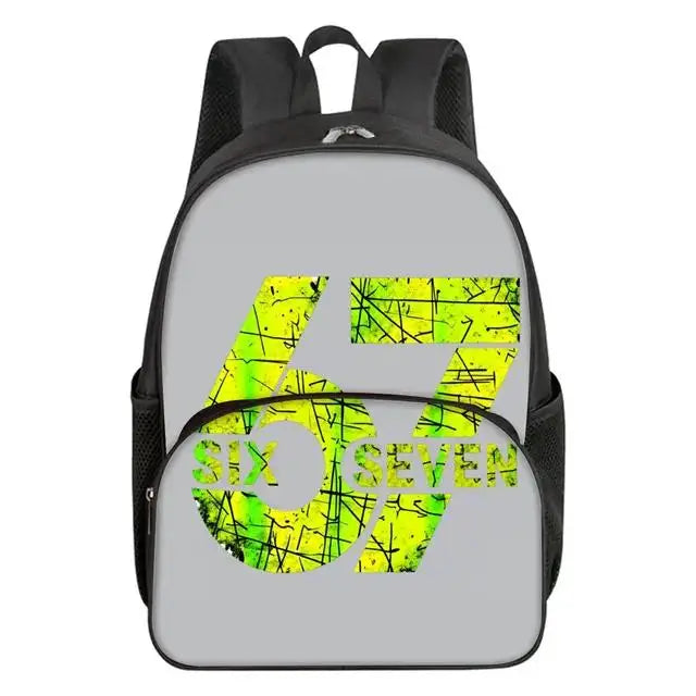 Colorful Number 67 Print Waterproof Polyester 3D Cartoon School Backpack with Front Pocket for Unisex Children