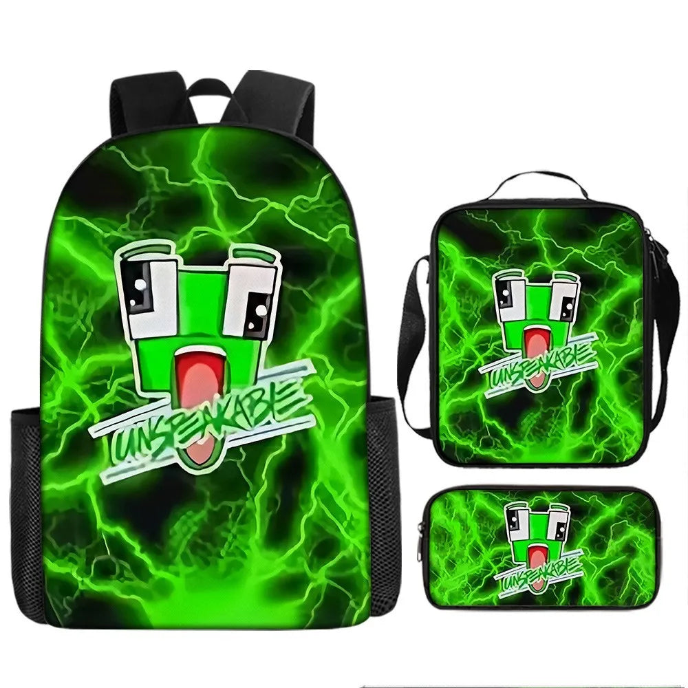 Frog-Headed Nylon School Backpack Large Capacity Breathable Ultra-Lightweight Three-Piece Set for Primary Middle School Students