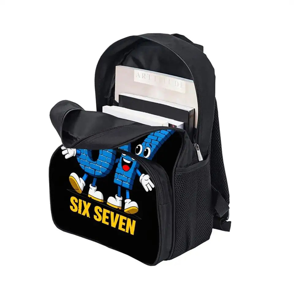 Colorful Number 67 Print Waterproof Polyester 3D Cartoon School Backpack with Front Pocket for Unisex Children