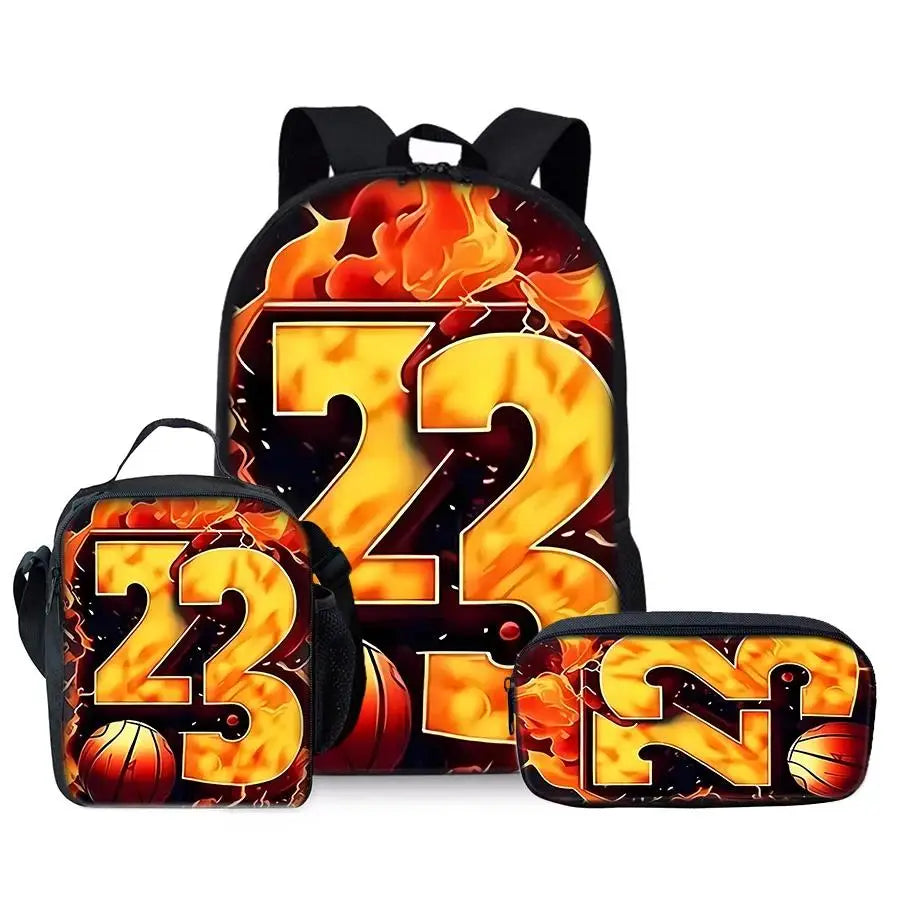 Basketball Number English Three Piece Set Backpacks for Boy and Girls Best Gifts 3D Cartoon School Backpack for Children