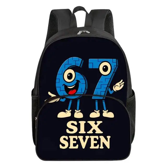 Colorful Number 67 Print Waterproof Polyester 3D Cartoon School Backpack with Front Pocket for Unisex Children