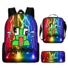 Frog-Headed Nylon School Backpack Large Capacity Breathable Ultra-Lightweight Three-Piece Set for Primary Middle School Students