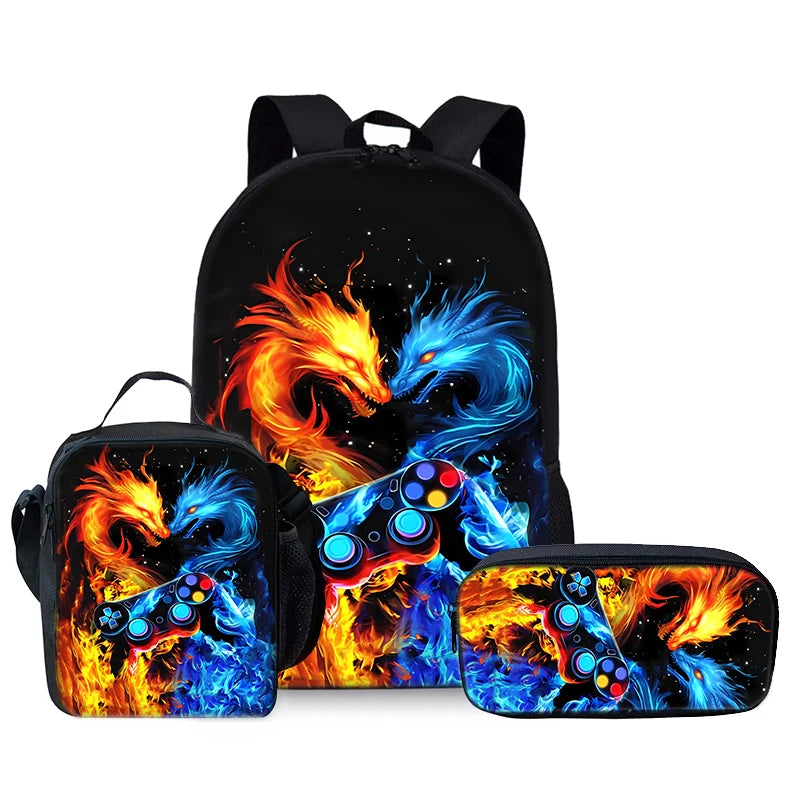 Best Gifts for Boys Girls Fashionable Three-Piece Set 3D Cartoon Waterproof School Backpack with Zipper Closure for Children