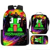 Frog-Headed Nylon School Backpack Large Capacity Breathable Ultra-Lightweight Three-Piece Set for Primary Middle School Students