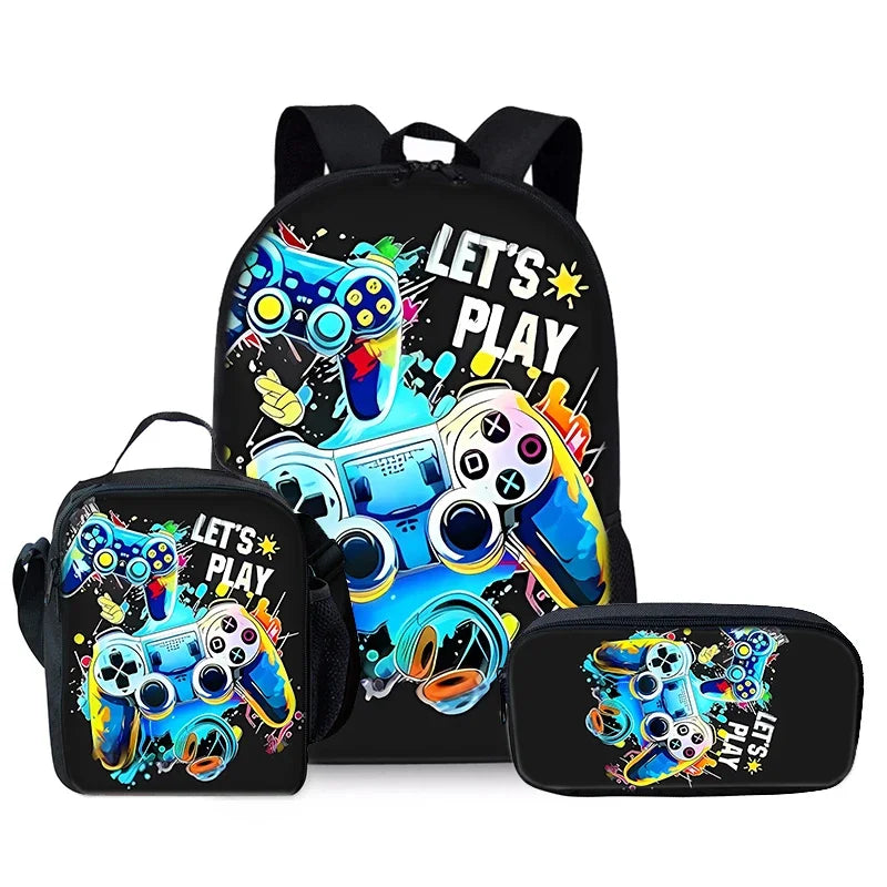 Best Gifts for Boys Girls Fashionable Three-Piece Set 3D Cartoon Waterproof School Backpack with Zipper Closure for Children