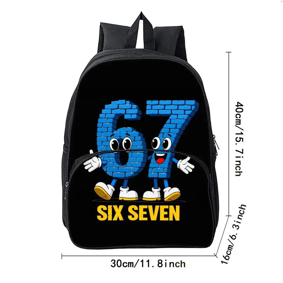Colorful Number 67 Print Waterproof Polyester 3D Cartoon School Backpack with Front Pocket for Unisex Children