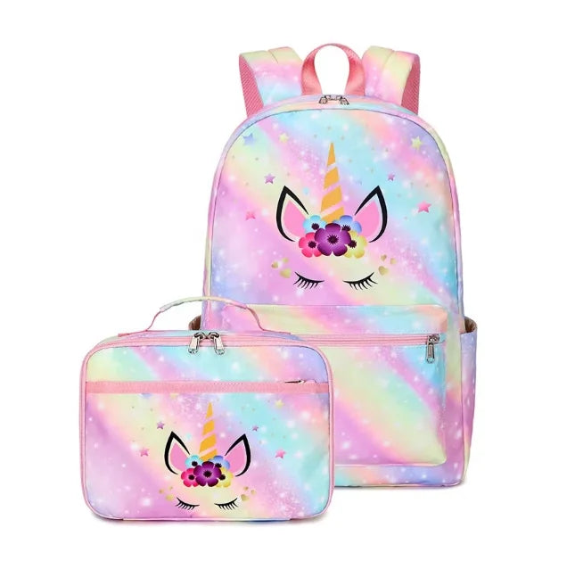 Unicorn School Bag Set for Girls With Lunch Bag School Backpacks Stylish Student Backpack Tie Dye Kids Girls Backpacks