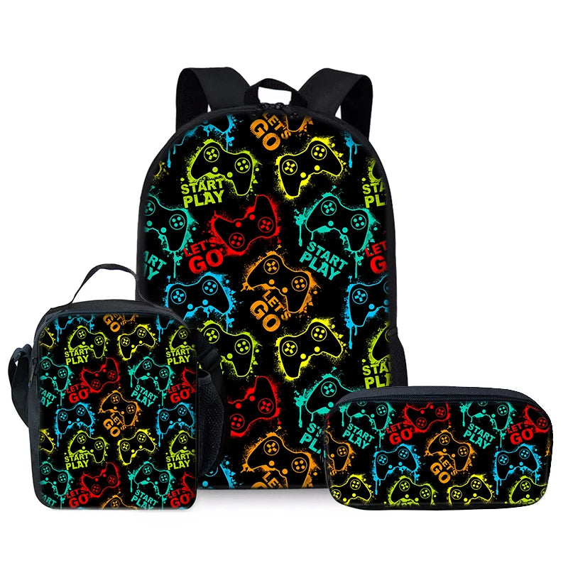Best Gifts for Boys Girls Fashionable Three-Piece Set 3D Cartoon Waterproof School Backpack with Zipper Closure for Children