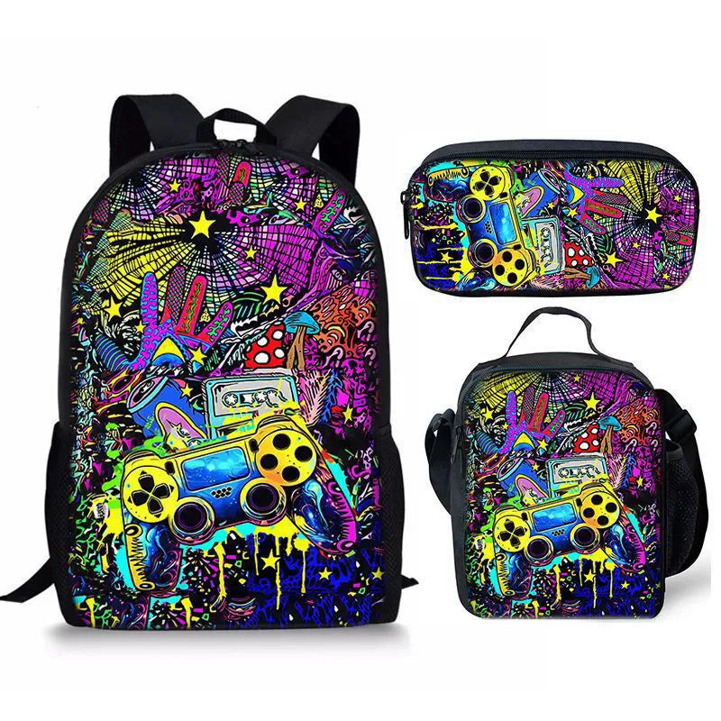 New Hot Selling Fashion Shanhaijing Children's Polyester Backpack Set Primary School Students Three-Piece Cute Lightweight
