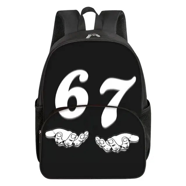 Colorful Number 67 Print Waterproof Polyester 3D Cartoon School Backpack with Front Pocket for Unisex Children