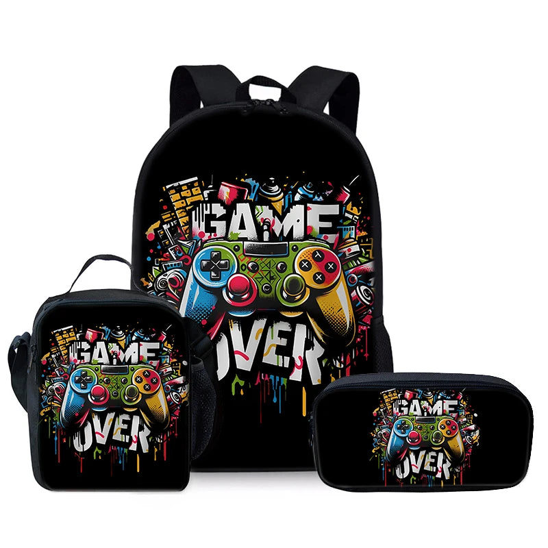 Best Gifts for Boys Girls Fashionable Three-Piece Set 3D Cartoon Waterproof School Backpack with Zipper Closure for Children