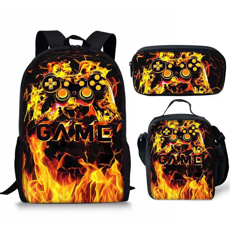 New Hot Selling Fashion Shanhaijing Children's Polyester Backpack Set Primary School Students Three-Piece Cute Lightweight